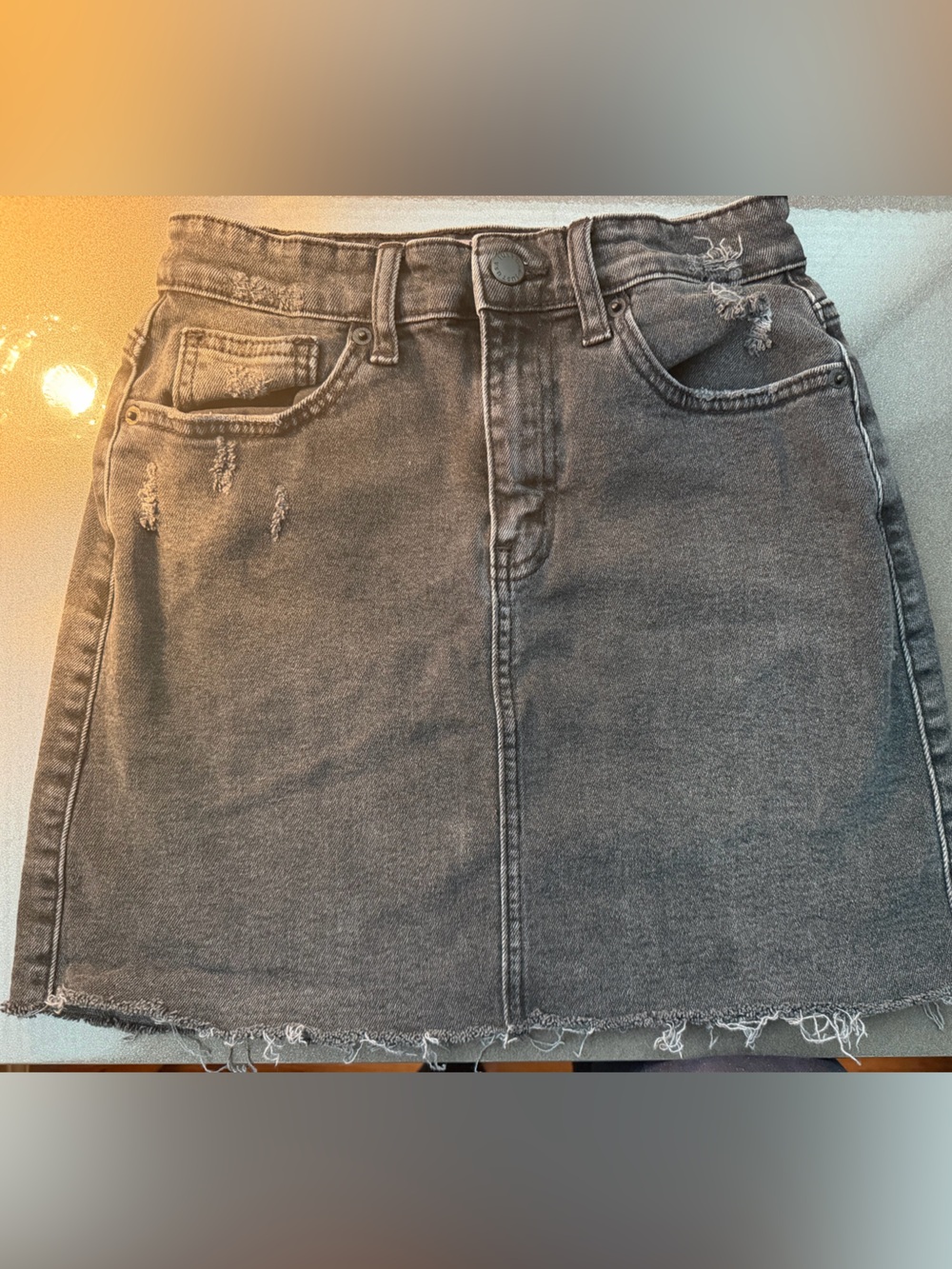 Just USA Gray Distressed Denim Mini Skirt